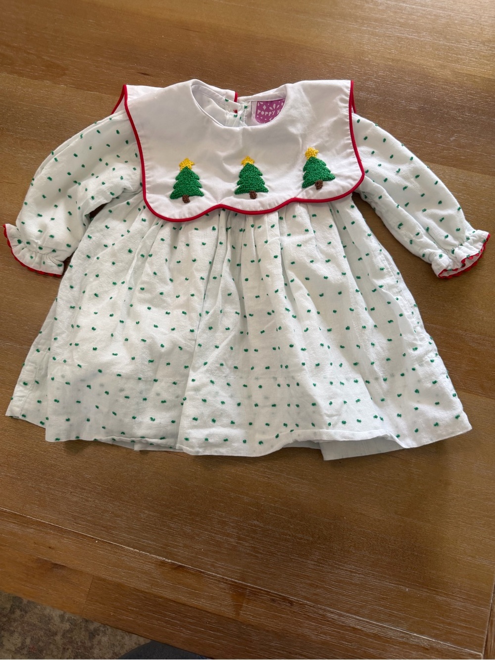 Girls White Dress with Green Tree Embroidery